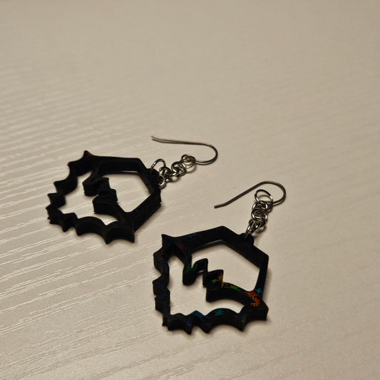 Bat Earrings with Holographic Print