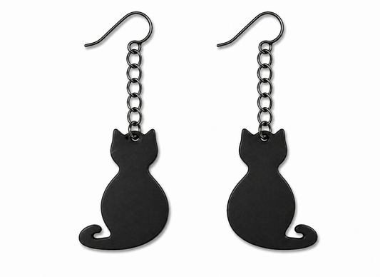 Cat Earrings – Black with Holographic Star Print