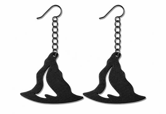 Witch Hat Earrings – Black with Holographic Star Print