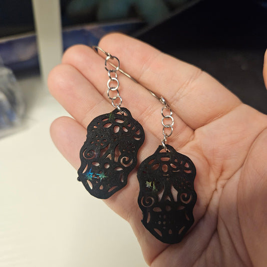 Sugar Skull Earrings with Holographic Print