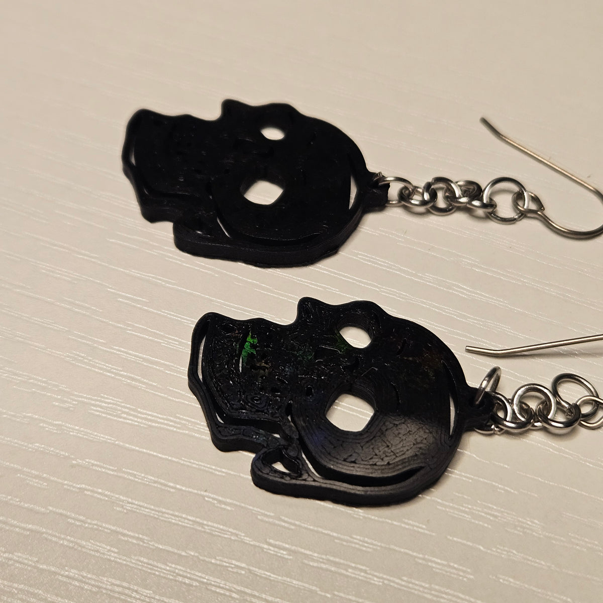 Hypoallergenic Titanium Goth Dangle Skull Earrings with Holographic Print
