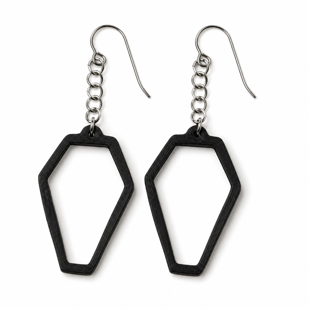 Coffin Earrings – Black with Holographic Star Print