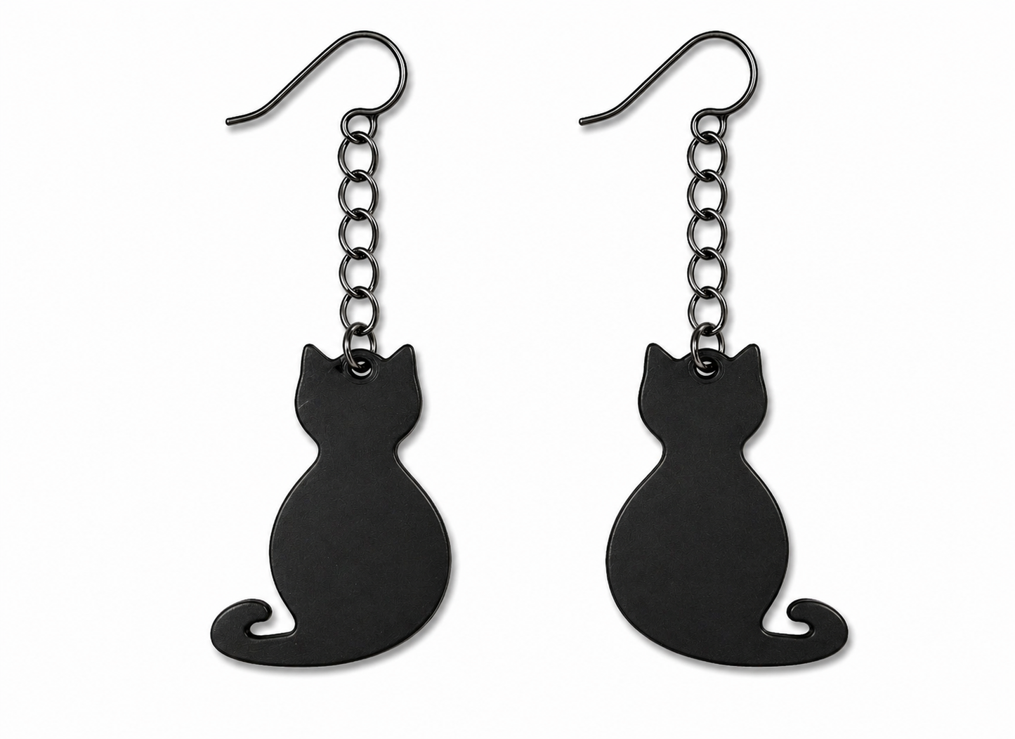 Cat Earrings – Black with Holographic Star Print