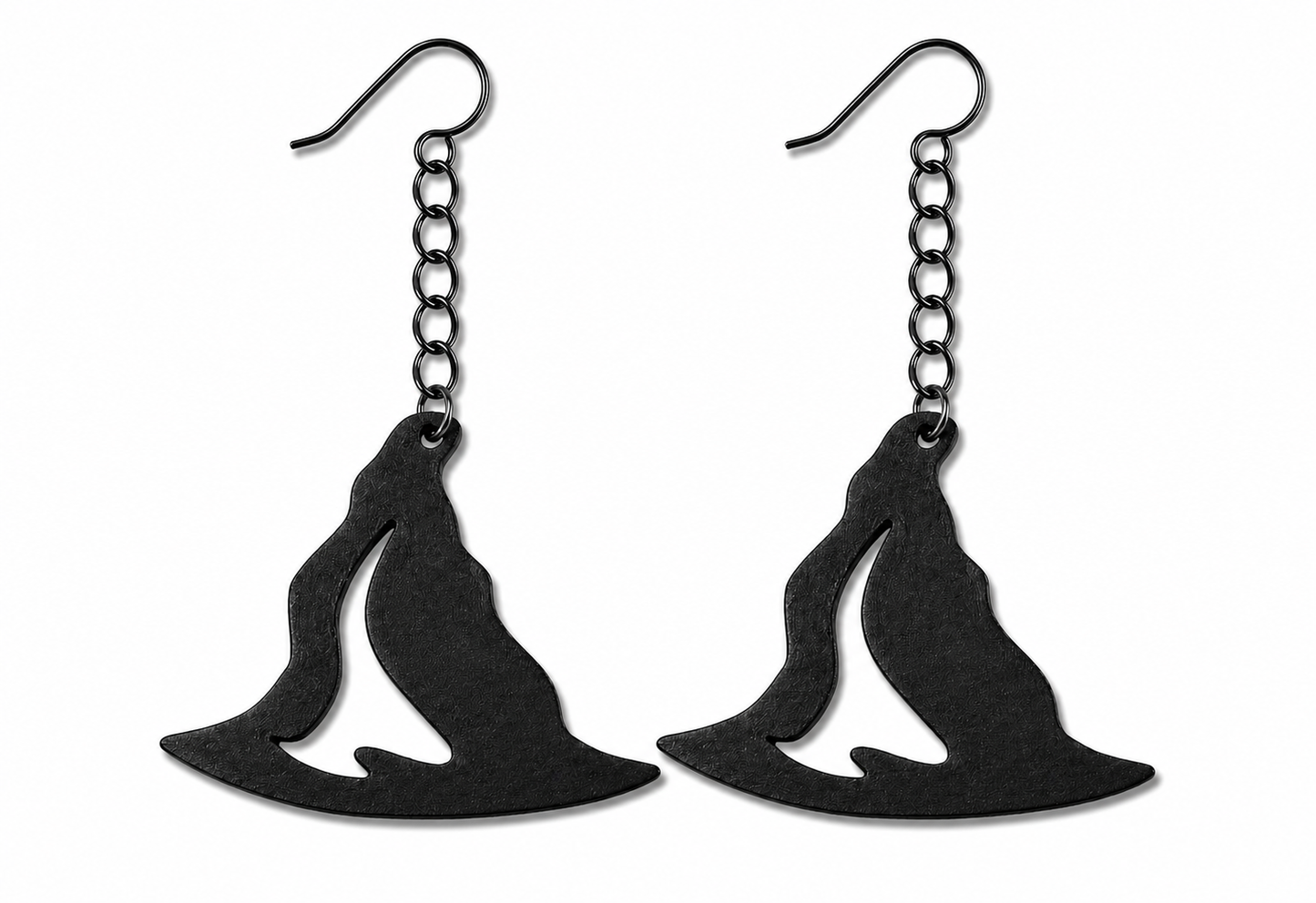 Witch Hat Earrings – Black with Holographic Star Print