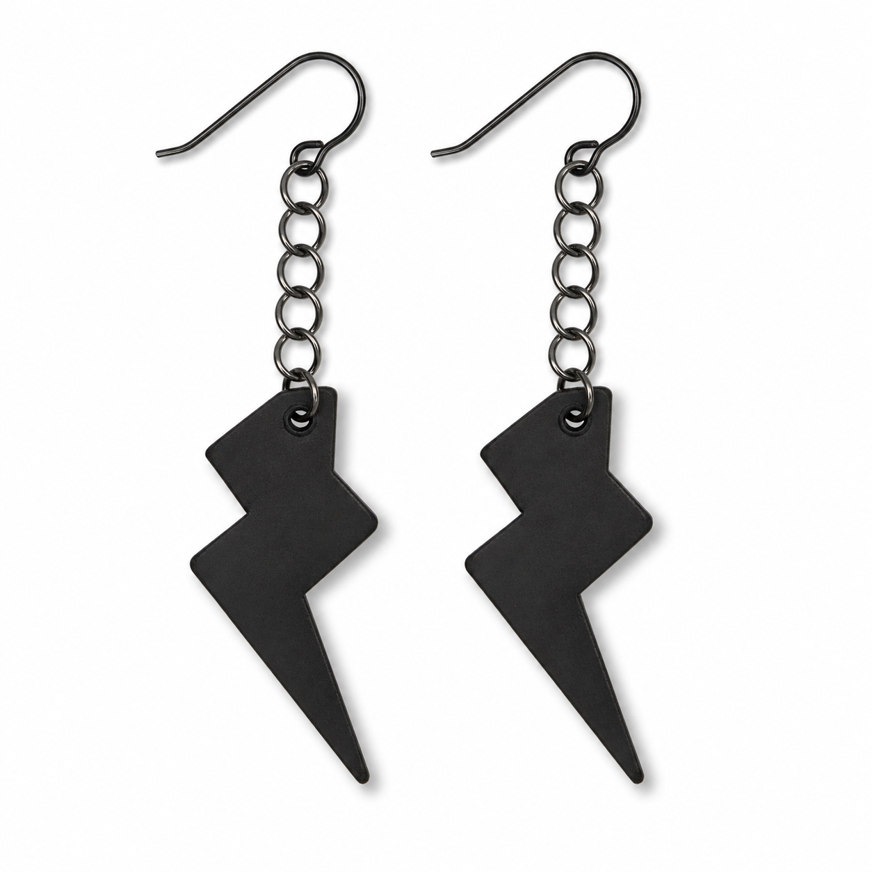 Lightning Bolt Earrings – Black with Holographic Star Print