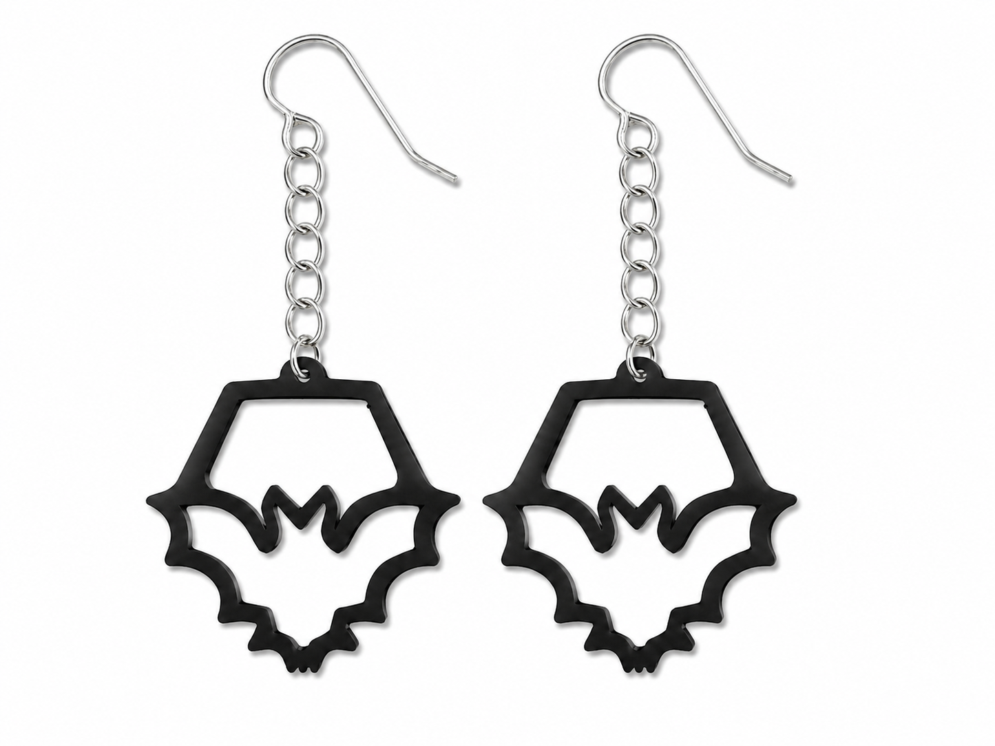 Bat Earrings – Black with Holographic Star Print