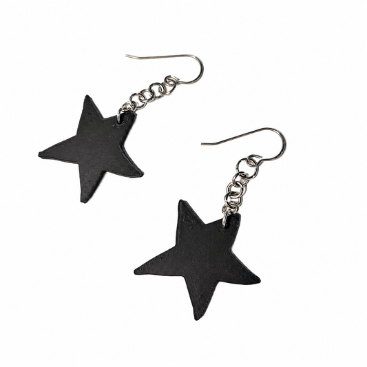 Star Earrings – Black with Holographic Star Print