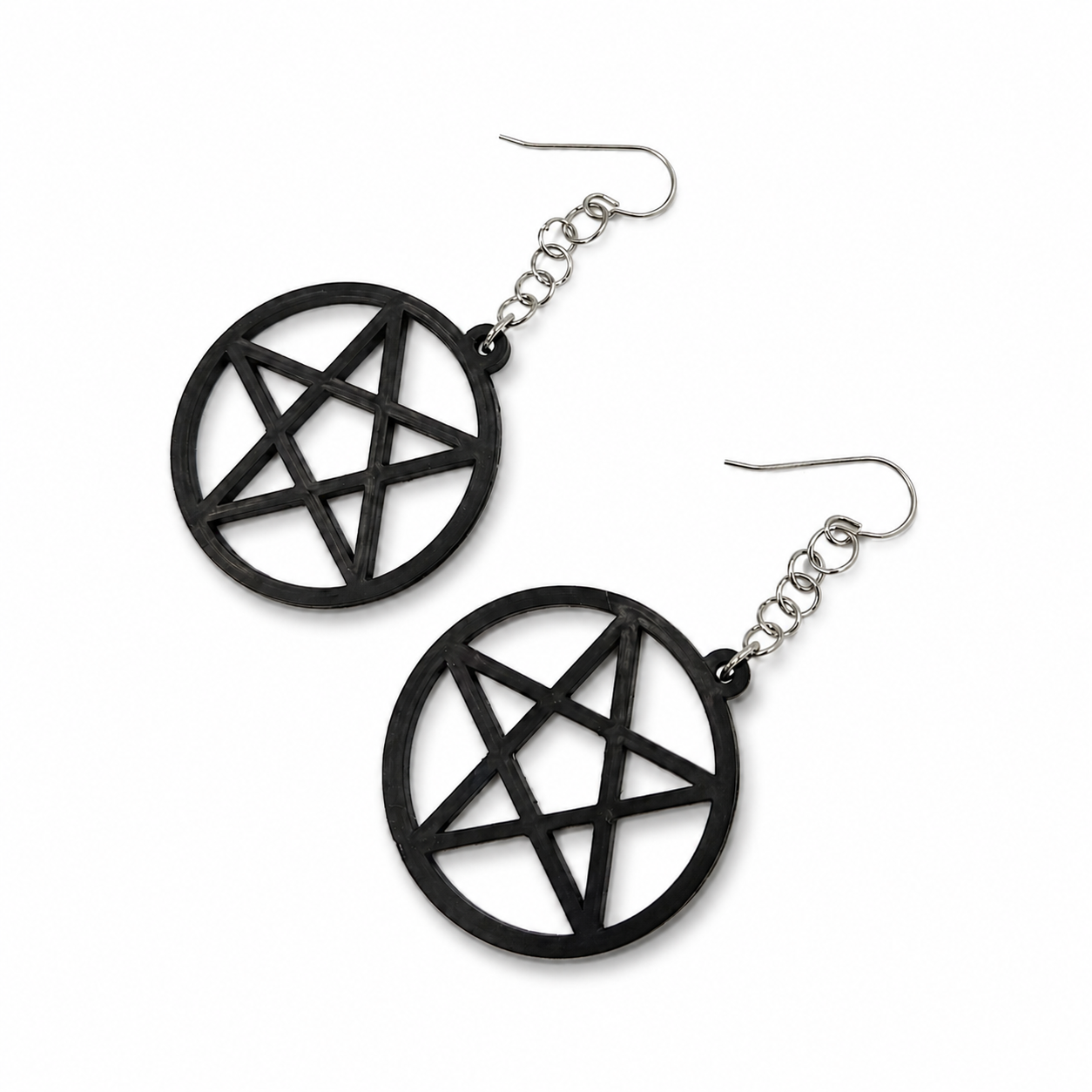 Pentagram Earrings – Black with Holographic Star Print