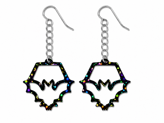 Bat Earrings – Black with Holographic Star Print
