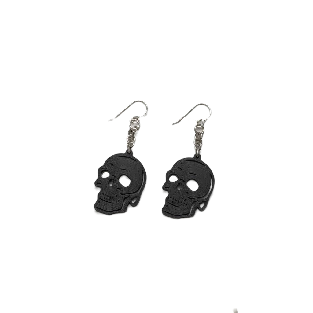 Hypoallergenic Titanium Goth Dangle Skull Earrings with Holographic Print